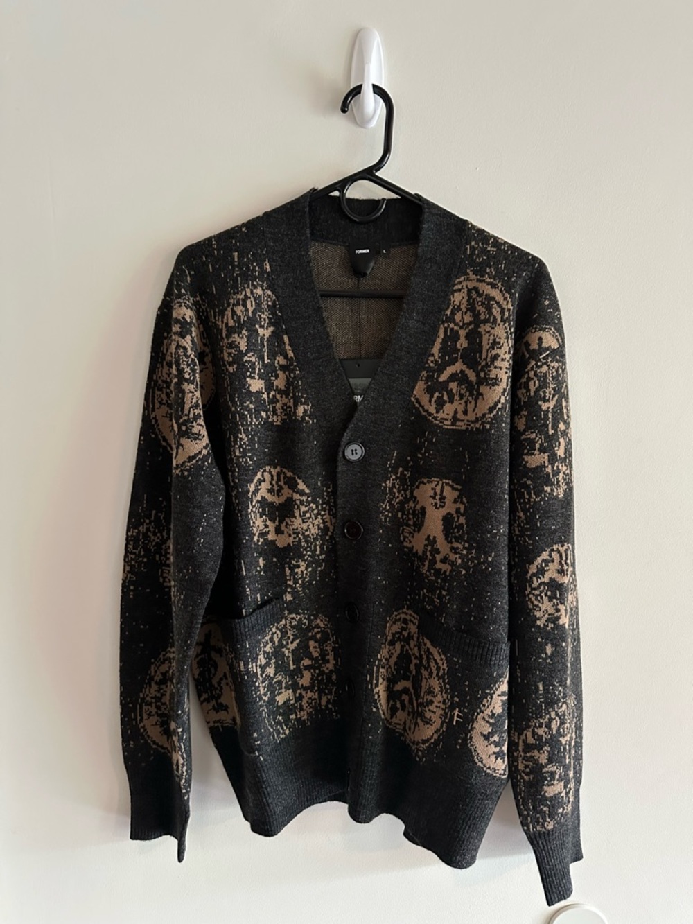 Former Men's Black & Brown Patterned Button-Up Cardigan Sweater
